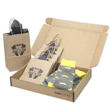 Customizable Groomsmen Gift Set Lemon Gray Mustache Men's Dress Socks