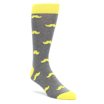 Lemon Yellow Gray Mustache Groomsmen Wedding Men’s Dress Socks