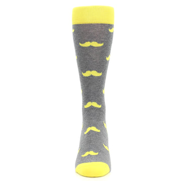 Lemon Yellow Gray Mustache Groomsmen Wedding Men’s Dress Socks