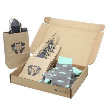 Customizable Groomsmen Gift Set Mint Gray Mustache Men's Dress Socks