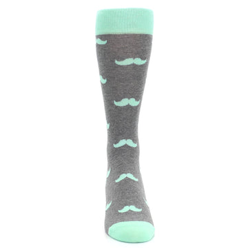 Mint Gray Mustache Groomsmen Wedding Men’s Dress Socks