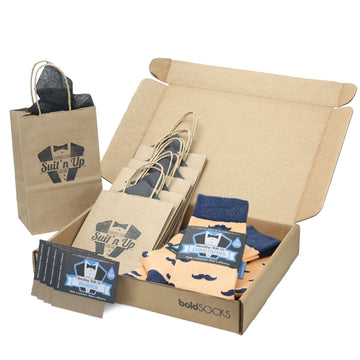 Groomsmen Gift Set Peach Navy Mustache Men's Dress Socks