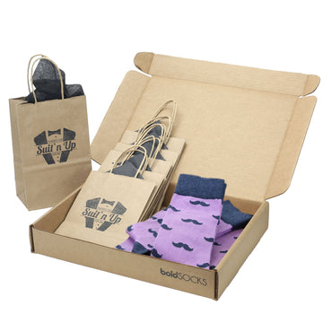Groomsmen Gift Set Wisteria Navy Mustache Men's Dress Socks
