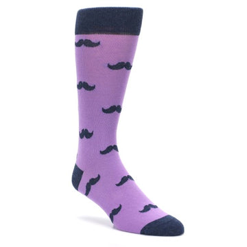 Wisteria Purple Navy Mustache Groomsmen Wedding Men’s Dress Socks