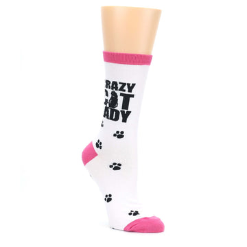 White Pink Crazy Cat Lady Socks - Women's Novelty Socks