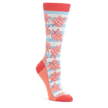 Red Coral Blue Palm Branches Women's Dress Socks