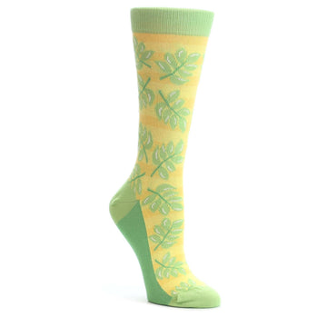 Yellow Green Palm Branches Women's Dress Socks