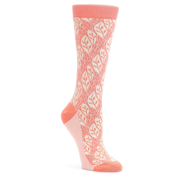Coral Cream Leaf Pattern Women's Dress Socks