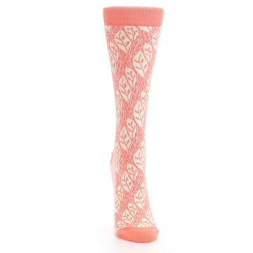 Coral Cream Leaf Pattern Women's Dress Socks