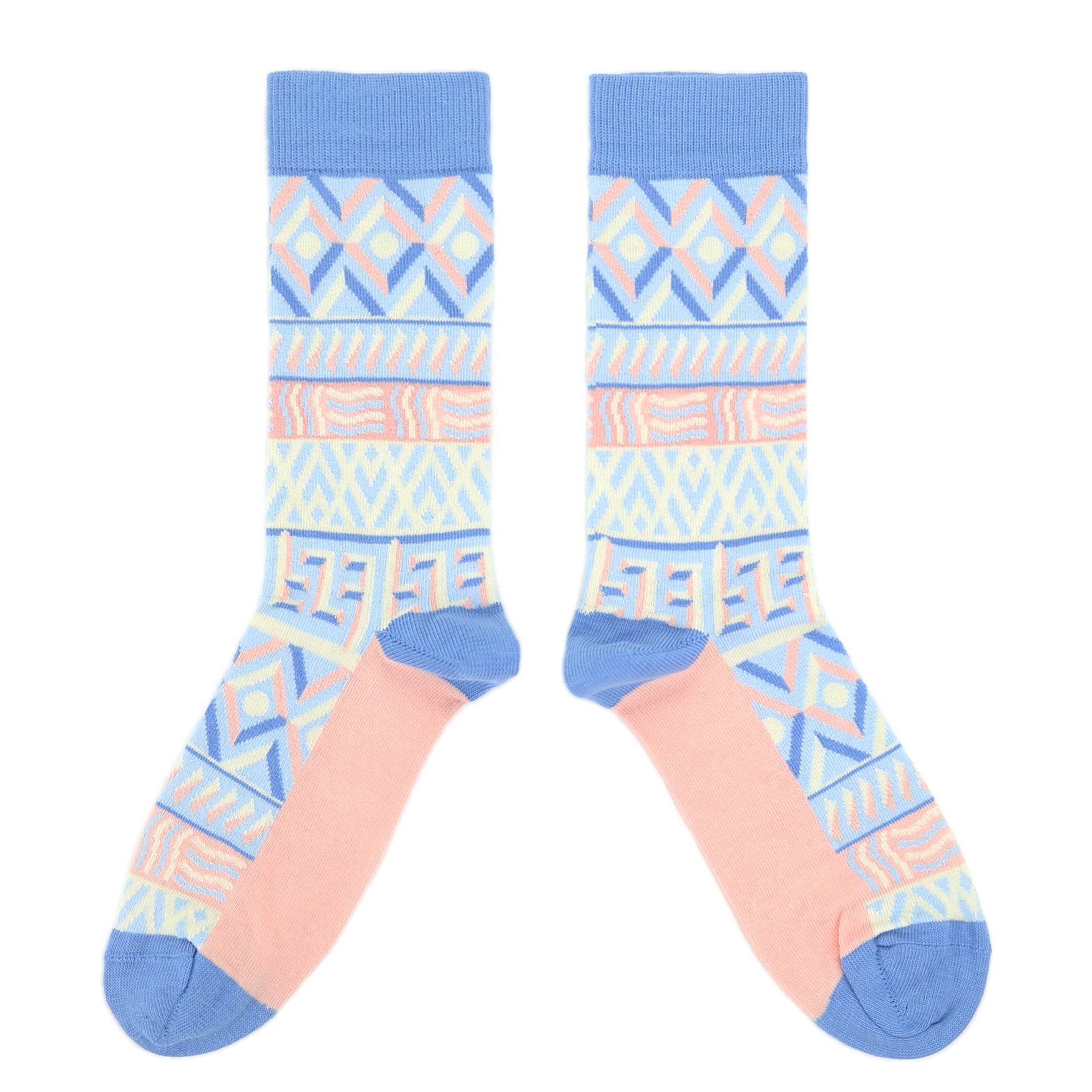 Blue-Light-Coral-Tribal-Pattern-Womens-Dress-Socks-Statement-Sockwear-overhead
