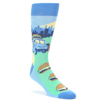 Blue-Food-Truck-Burgers-Mens-Dress-Socks-Statement-Sockwear