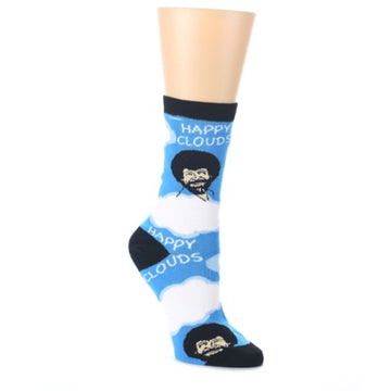 Blue White Bob Ross Happy Clouds Women's Dress Socks