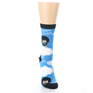 Blue White Bob Ross Happy Clouds Women's Dress Socks