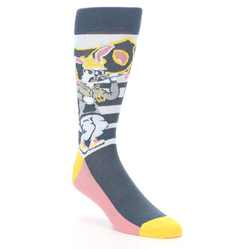 Gray-Light-Blue-Rappin-Rabbit-Mens-Dress-Socks-Statement-Sockwear