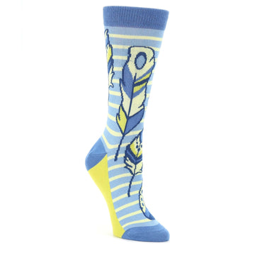 Blue Yellow Feather Socks - Women's Novelty Socks