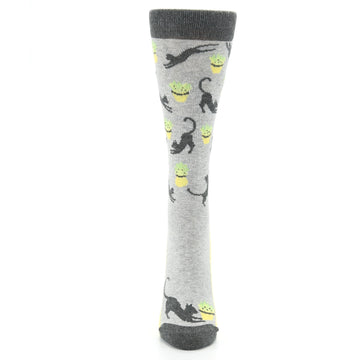 Gray Yellow Cat Socks - Women's Novelty Socks