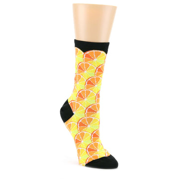 Orange Yellow Black Citrus Fruit Women's Dress Socks