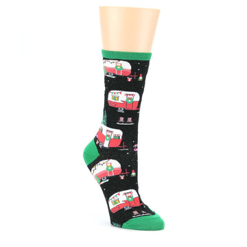 Black Red Green Christmas Camping Women's Dress Socks