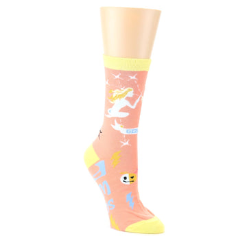 Peach Yellow Gemini Zodiac Sign Socks - Women's Dress Socks