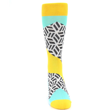 Teal Yellow Hex Block Socks - Men's Dress Socks