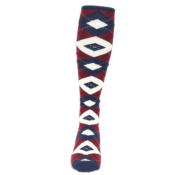 Burgundy Navy Argyle Socks - Men's Over-the-Calf Socks