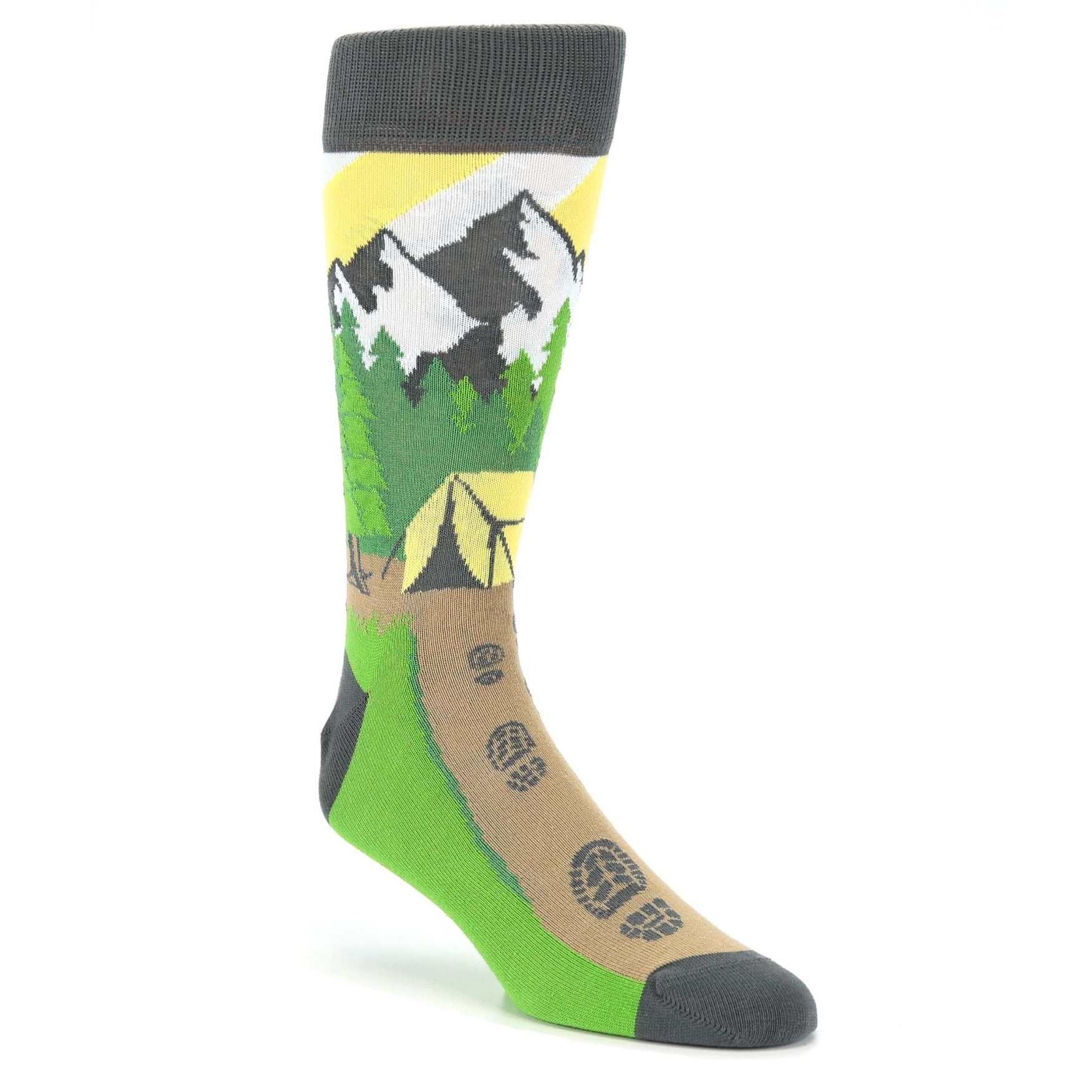 Green Brown Mountain Camping Socks - Men's Dress Socks U.S. Men's Shoe Sizes 8-12 Green Brown Mountain Camping Socks - Men's Dress Socks U.S. Men's Shoe Sizes 8-12