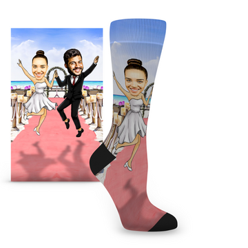 Custom Face Bride & Groom Announcement Jump - Women's Custom Socks
