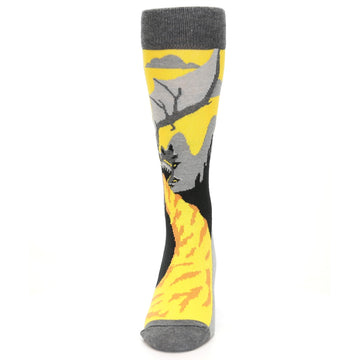 Gray Orange Dragon Socks - USA Made - Men's Novelty Socks