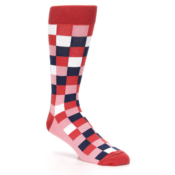 Red Pink Navy Checker - USA Made - Men's Dress Socks