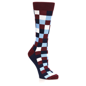 Burgundy Navy Checker - USA Made - Women's Novelty Socks