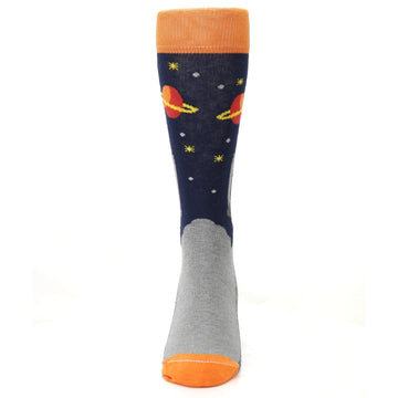 Blue Orange Spaceship Men's Dress Socks