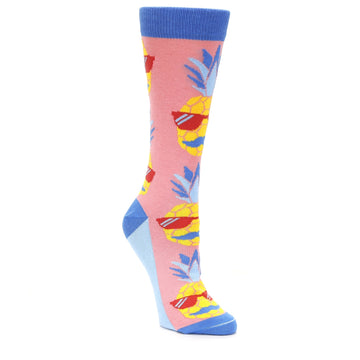 Pink Blue Pineapple Face - USA Made - Women's Dress Socks