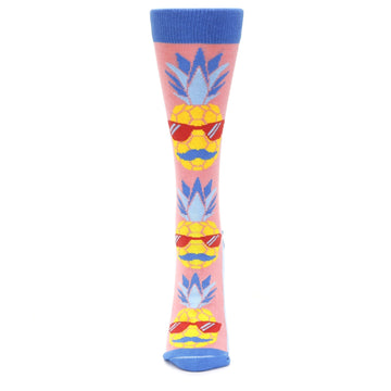 Pink Blue Pineapple Face - USA Made - Women's Dress Socks