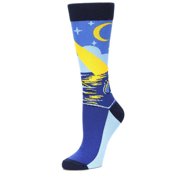 Blue Beach Lighthouse on Pier Women's Dress Socks