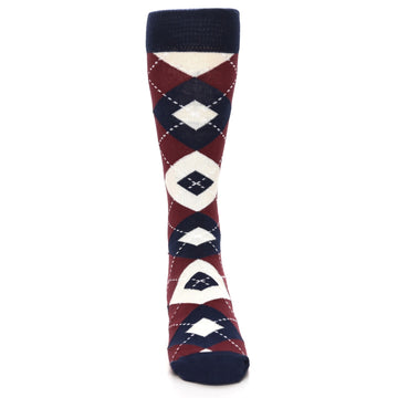 Burgundy Navy Argyle- USA Made- Men's Dress Socks