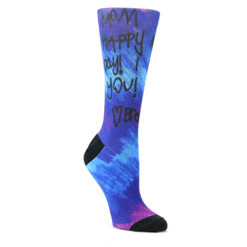 Women's Happy Mother's Day Custom Handwritten Royal Blue and Purple Note Socks - Women's Custom Socks