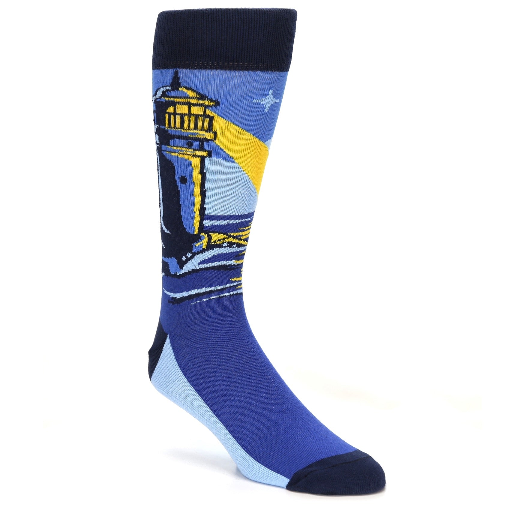 beach dress socks Blue Beach Lighthouse on Pier Men's Dress Socks U.S. Men's Shoe Sizes 8-12