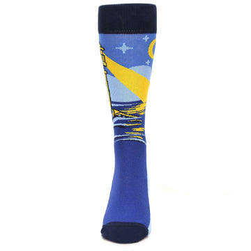 Blue Beach Lighthouse on Pier Men's Dress Socks