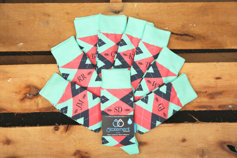 Mint and Coral Argyle Customized Monogram Groomsmen Dress Socks
