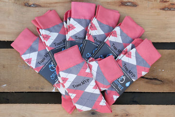 Coral and Gray Argyle Customized Date Groomsmen Dress Socks