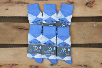 Cornflower and Blue Argyle Customized Monogram Groomsmen Dress Socks