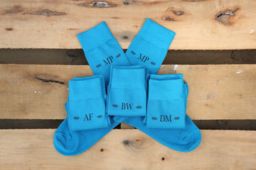 Solid Teal Customized Monogram Groomsmen Dress Socks