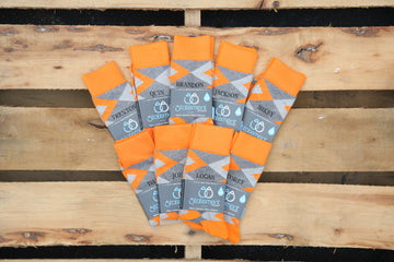 Tangerine Orange Gray Argyle Customized Text Groomsmen Dress Socks