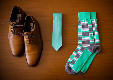 Green Gray Stacked Men's Groomsmen Wedding Dress Socks