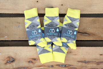 Lemon Yellow Gray Argyle Customized Monogram Groomsmen Dress Socks