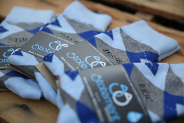 Ice Blue and Cobalt Argyle Customized Text Groomsmen Dress Socks