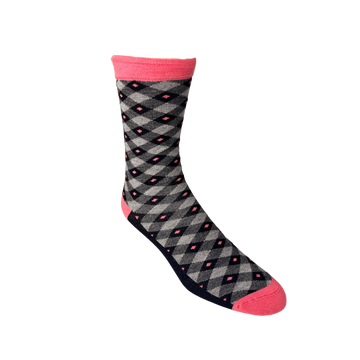 Pink, Grey Diamond Bamboo Socks