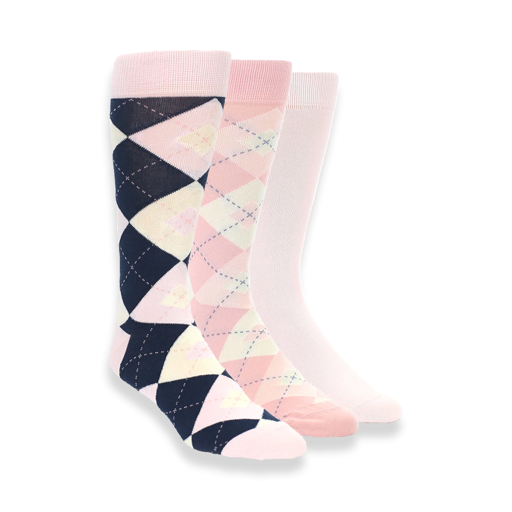 Blush Pink Argyle Men's Dress Socks Gift Box 3 Pack