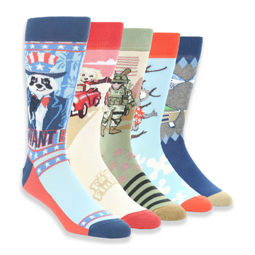 Funny Animal Puns Socks - Men's Novelty Dress Socks Collection (5 pairs)