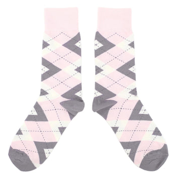 Blush Light Pink Argyle Wedding Groomsmen Men's Dress Socks with Matching Necktie